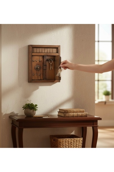ELİTEVOOD Ahşap Anahtarlık Duvara Monte El Yapımı Anahtar Askılığı Dekoratif Anahtar Kutusu 28x23 cm