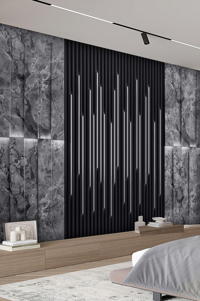 dreamwall Işık Efektli Çizgili Panel ve Mermer Görünümlü Taş Desenli Tekstil Duvar Kağıdı