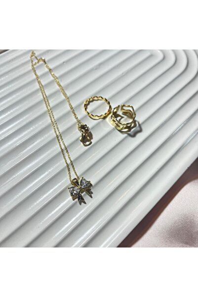 ELİSHA BUTİK RİBBON KURDELE KOLYE GOLD YÜZÜK SETİ