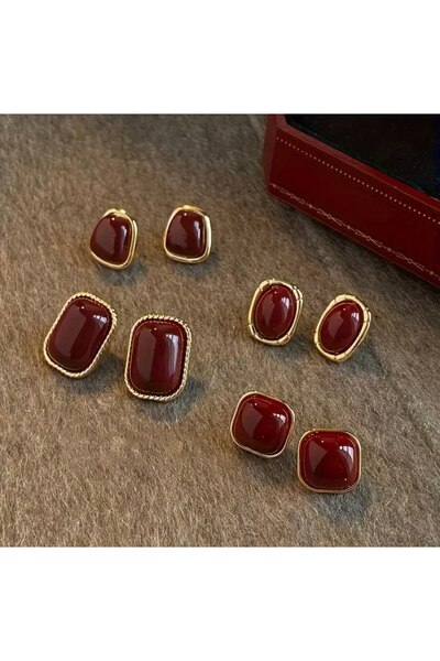 Store Burgundy Earring Set 4-Piece Elegant Women's Earrings