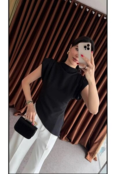 modapark.ist Women's Asymmetrical Cut Shoulder Padded Back Zipper Blouse