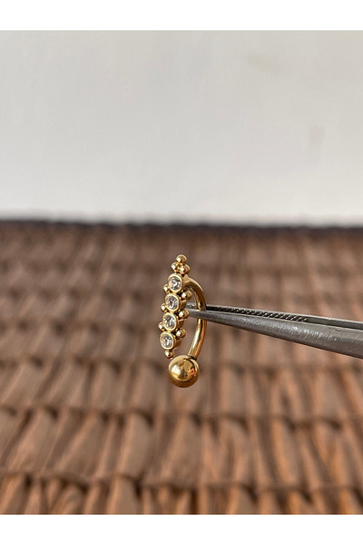 Rupen Kraft 316 L Cerrahi Çelik Üstten Taşlı Toplu Mod3 Altın Göbek Piercing