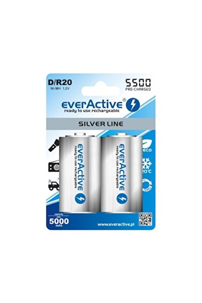 everActive Set de 2 baterii R20 (D) preîncărcate, 5500mAh,