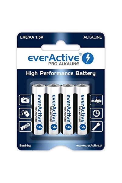 everActive Set de 4 baterii alcaline, everActive, LR6/AA, 1.5V, alb/negru