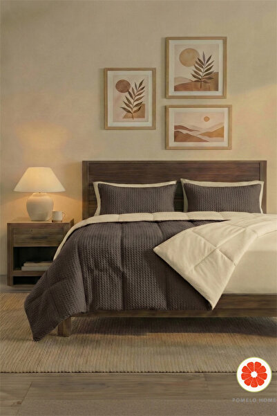 POMELO HOME %100 Pamuk Waffle Uyku Seti | Yorgan + 2 Yastık Kılıfı + Çarşaf |...