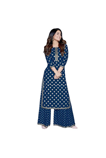 MYSMAR Blue Silk Kurti Pant & Dupatta - HRT1898 | Blue