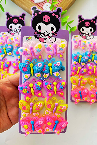 Nisankids Kız Çocuk Kelebek Figürlü Renkli Lastik Toka 5 Çift 10 Adet