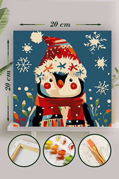 Palmiye Hobi Sanat Kırtasiye Sayılarla Boyama 20x20 Cm Tuval Seti Fırça Boya Dahil Çıtaya Gerili - Penguen