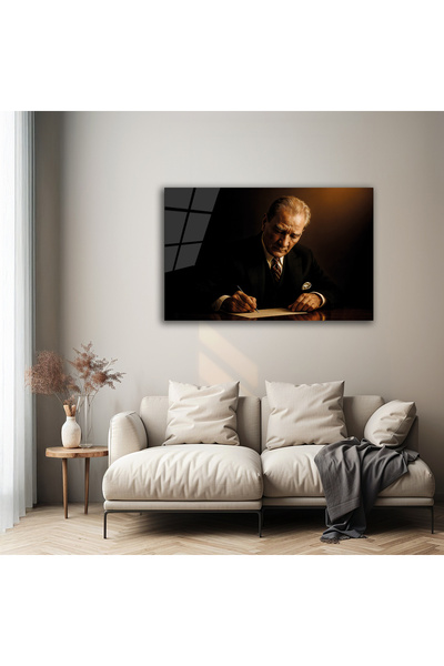 B&G DESIGN Pictură pe sticlă Mustafa Kemal Atatürk, cu text și portretul lui ...