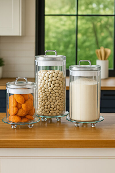 Paşabahçe 3’lü Cam Saklama Kabı Seti – Hava Geçirmez Kapaklı(1700/1400/1000ml) Şık Kavanoz Seti