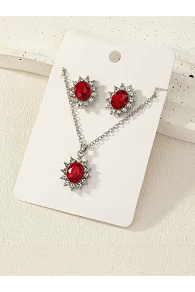 Alyas Aksesuar French Style Red Stone Jewelry Set