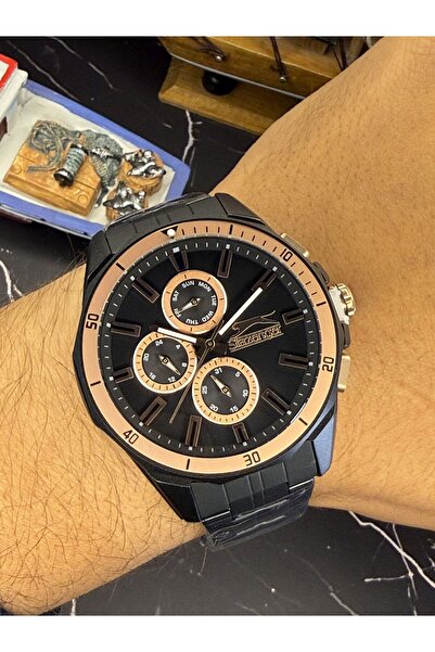 Slazenger Men's Wristwatch – Black Steel Case and Band – Black Dial – Chronog...