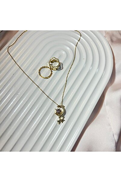 ELİSHA BUTİK FLORYN TAŞLI KOLYE STİ GOLD YÜZÜK SETİ