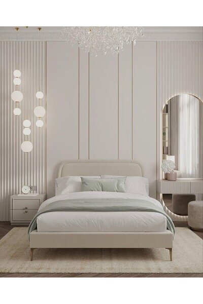 Abdo1996 سرير تاني المخملي - بيج (سيمبل هوم)