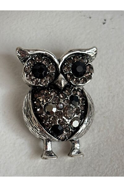 BHR AKSESUAR Siyah Gri Baykuş Broş (3.4 cm)