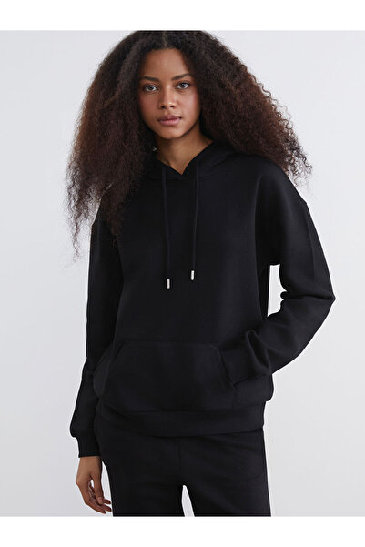 LC Waikiki Black Oversize Women's Thick Hoodie