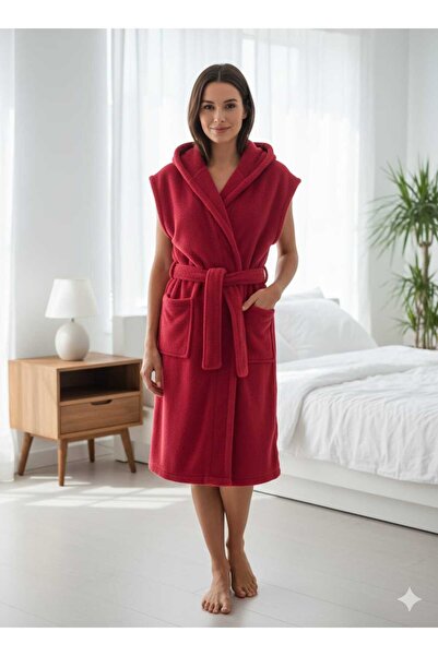 MOONSAND Red Wellsoft Hooded Sleeveless Robe Vest Oversized Unisex