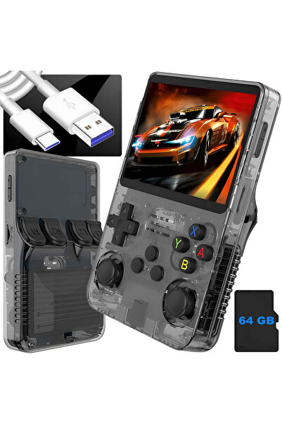 NewEvo Consolă portabilă retro R36S, 64GB, peste 15000 de jocuri clasice preinstalate, ecran IPS HD de 3,5”