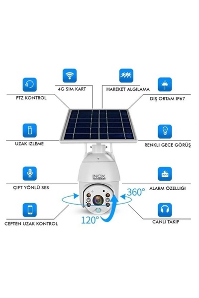 inoxdigital 216IPC 4g Solar Full Hd Sim Kartlı Interneti Içinde Sesli Alarmlı...