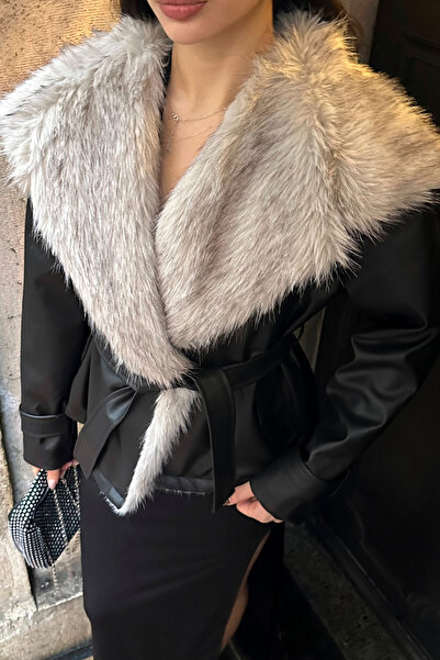ASEDE Premium Fur Collar Tied Leather Jacket Coat