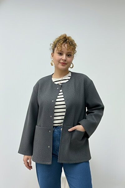 CHUL ÇITÇITLI CEPLİ ASTARSIZ KAŞE CEKET - ANTRASİT - GENİŞ BEDEN ARALIĞI