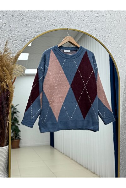 BENAHOLL سترة تريكو كبيرة الحجم بنمط البقلاوة مع أربعة أربطة مطاطية في الأسفل...