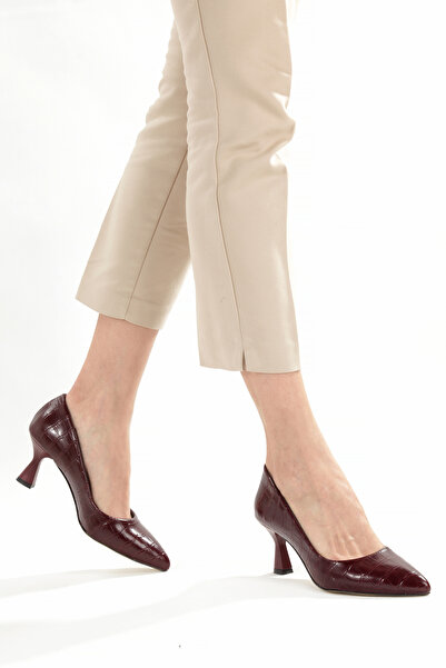 PAYZİN STILETTO Бургунди Кроко 5 см стъклен ток, заоблена горна част, заостре...