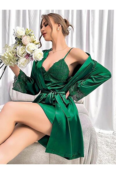 Motto10 butik طقم ملابس نوم من الساتان الأخضر مكون من قطعتين من Motto10butik ...