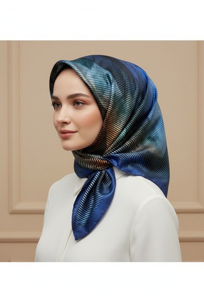 Levidor 90X90 Silk-Look Navy Blue Scarf – Non-Slip Twill Stylish Design