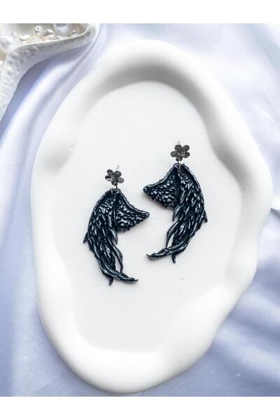 BeuBella Aksesuar Siyah Melek Kanadı Küpe | Gotik El Yapımı Polimer Kil Büyük...