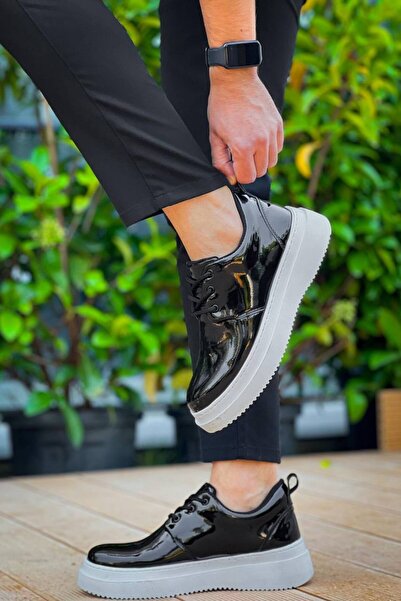 Mhoda Shoes حذاء كلاسيكي رجالي من الجلد اللامع برباط يومي من RLX-X3 RBT - أسود