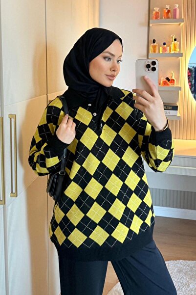 Hazamoda Kokina Baklava Pattern Sweater Yellow