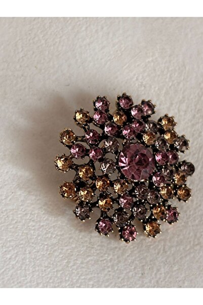 BHR AKSESUAR Pembe Zirkon Taşlı Retro Saray Tarzı Broş (3 cm)