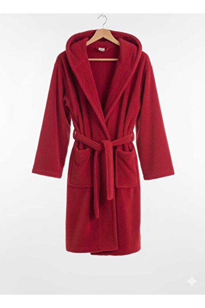 MOONSAND Red Wellsoft Plush Hooded Unisex Dressing Gown