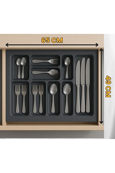 Tempo 65X49 9 Compartment Anthracite Color Drawer Cutlery Holder and Spoon Ho...