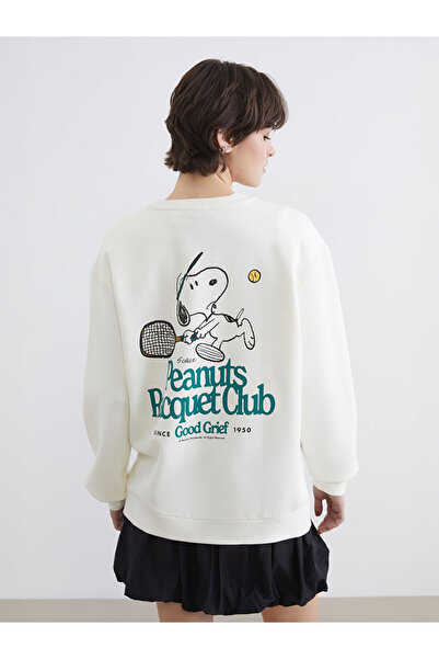 LC Waikiki Beige Snoopy Printed Oversize Women's Thick Sweatshirt