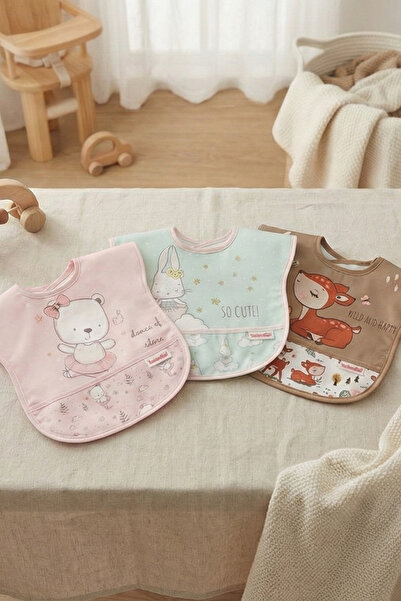 hobbe baby 3 قطع من مريلة طعام الأطفال العملية المقاومة للبقع - مريلة قابلة ل...