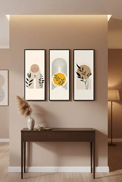 FourArts Minimalist 3’lü Ahşap Çerçeveli Tablo Seti | Modern Duvar Dekoru, Sa...