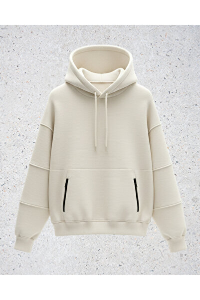 BREEZY Erkek Oversize Yan Cepli Fermuarlı Sweatshirt 3 İplik Şardonlu