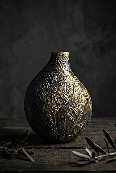 N NOXXO Biophilic Design Vase - 3D Petg, Water Leak Proof, Hand Painted Black Gold Modern Living Room Decor