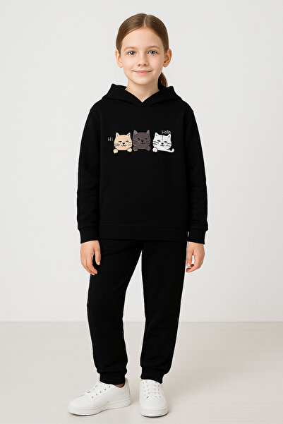 SAINT YUX Χαριτωμένο σετ παιδικής φόρμας με κουκούλα και στάμπα 3 γατών