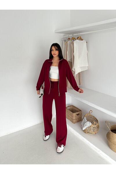 POGİ Women's Zippered Stretchy Fabric Comfortable Tracksuit Set