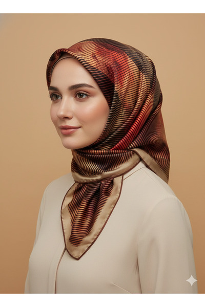 Levidor 90x90 İpek Görünümlü Bordo - Kahverengi Eşarp – Kaymayan Twill Şık Ta...