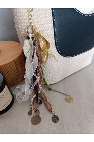 Hippybutik Kristal Ve Ahşap Boncuklu Şifon Kurdele Dantel Monteli Romantik Ça...