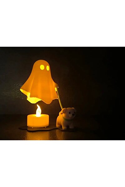 Dekoratif Köpek Gezdiren Sevimli Hayalet Gece Lambası - Işıklı Biblo- Tea Light- Pilli mum