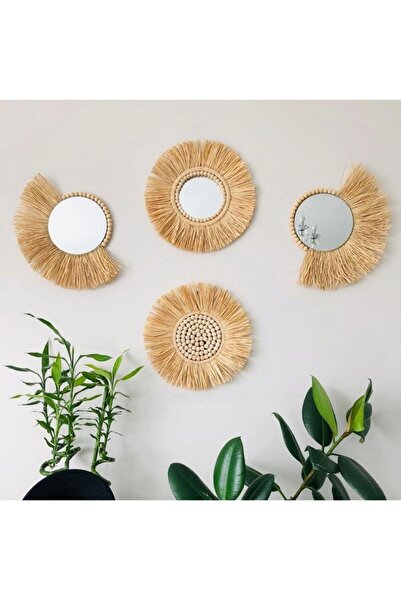 SELDA ALMİRA DÜNYAM Hasır Rafya Ayna 4'lü Set