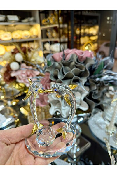 Vakıf home Dekoratif Kristal Cam Gold İkilil Yunus Balığı Aksesuar