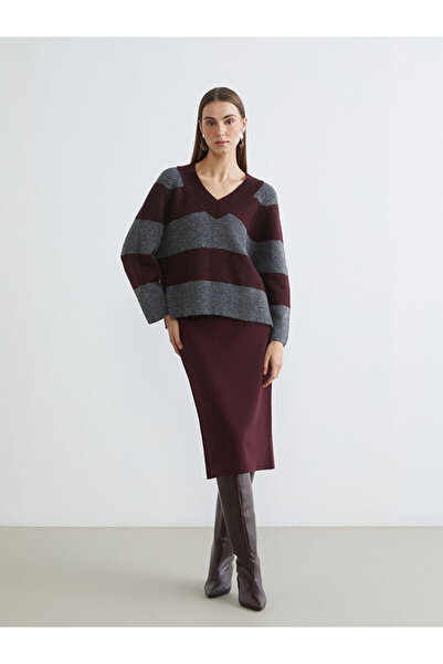 LC Waikiki Rmz Gi̇yi̇m Farkiyla Belted Slit Knitwear Skirt