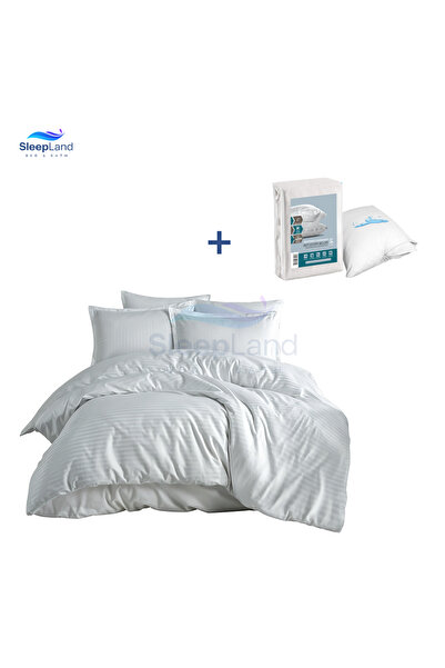 SLEEPLAND بكج مفرش فندقي لون ابيض مع طقم عازل مخدة