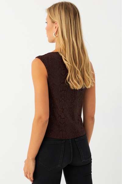 Be Best Дамска кафява блуза без ръкави с дегаж яка BE253